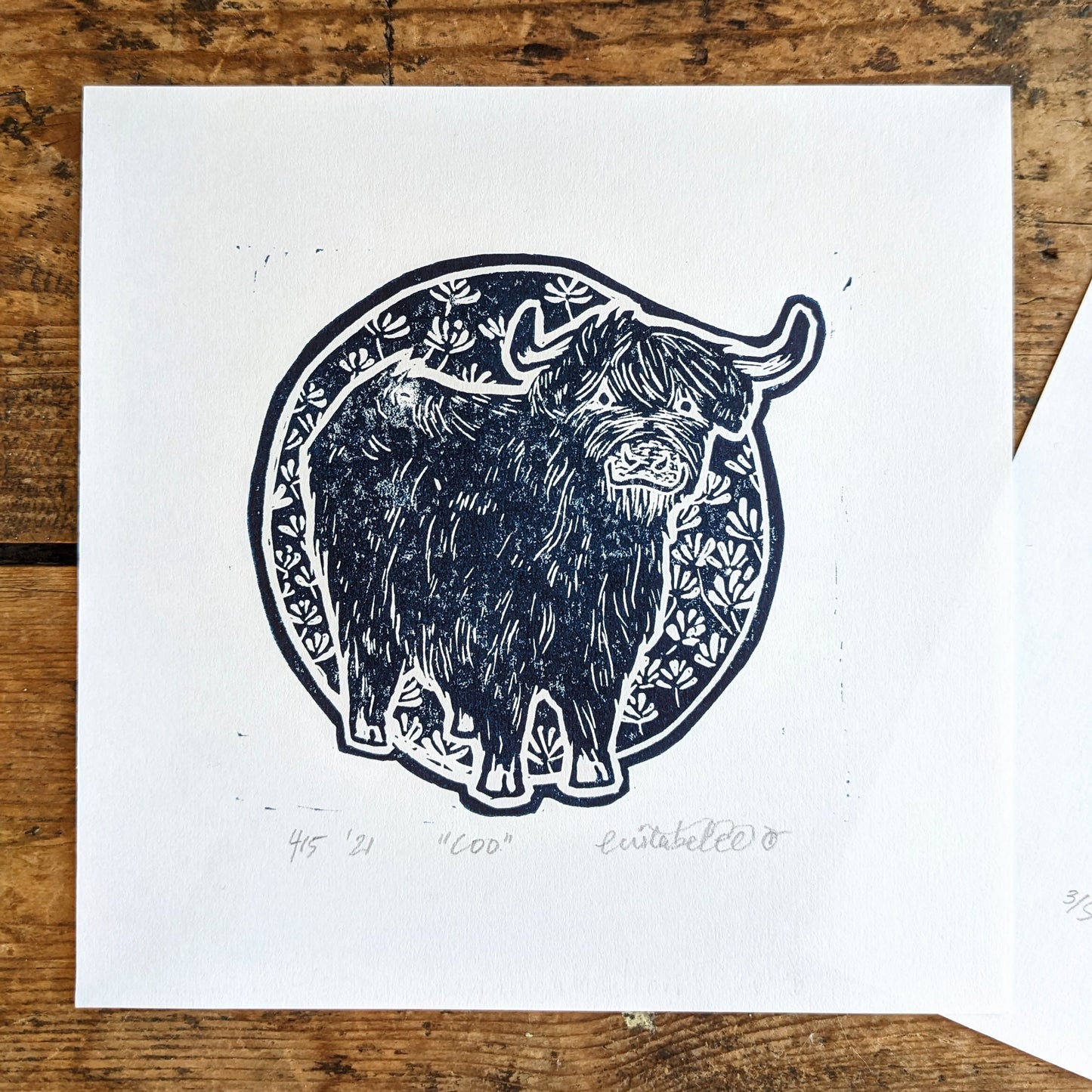 "Coo" Cow Original Handmade Linocut Print