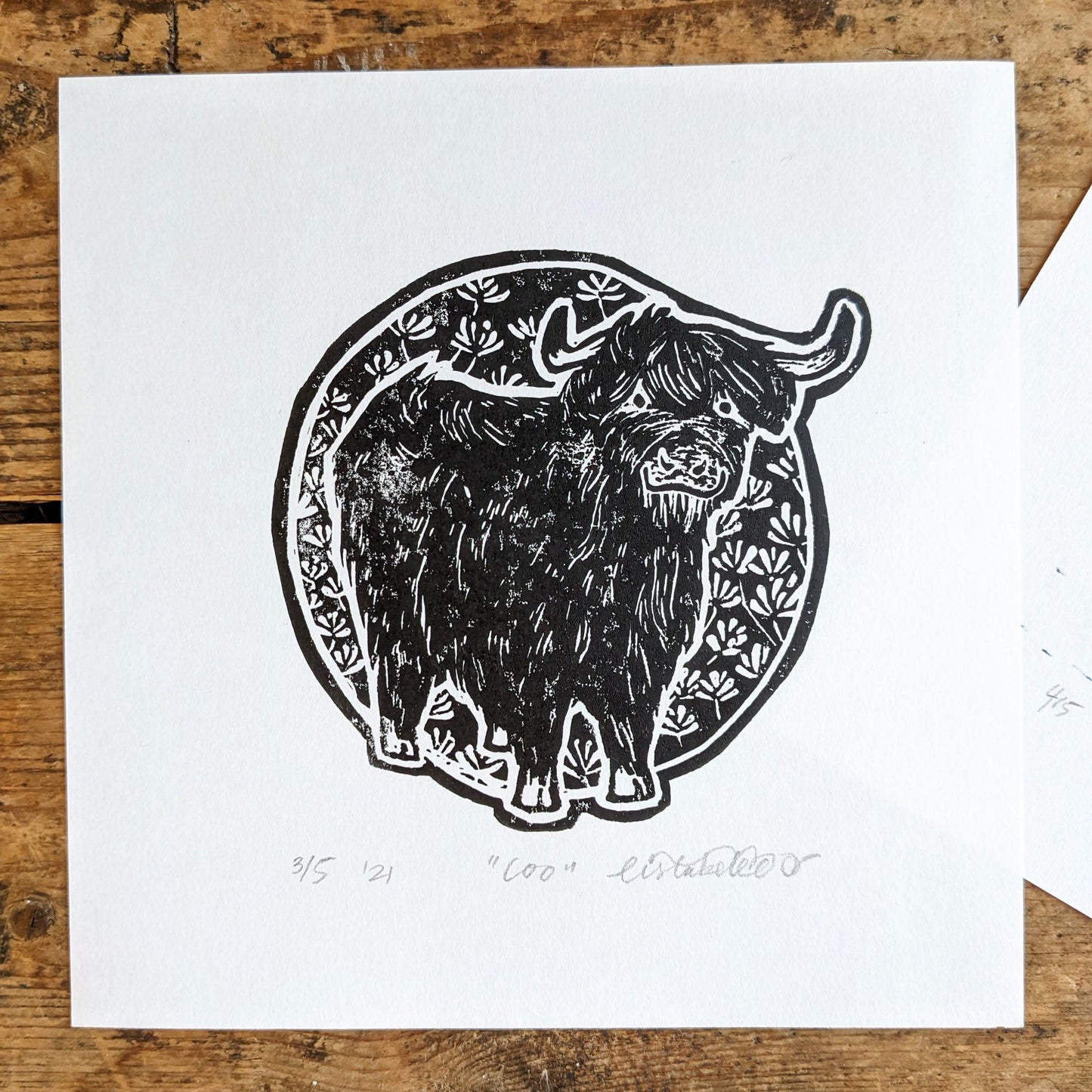 "Coo" Cow Original Handmade Linocut Print