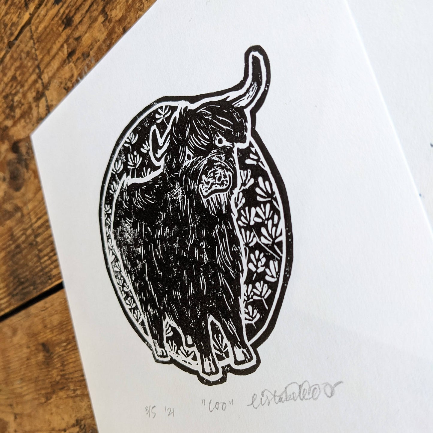 "Coo" Cow Original Handmade Linocut Print