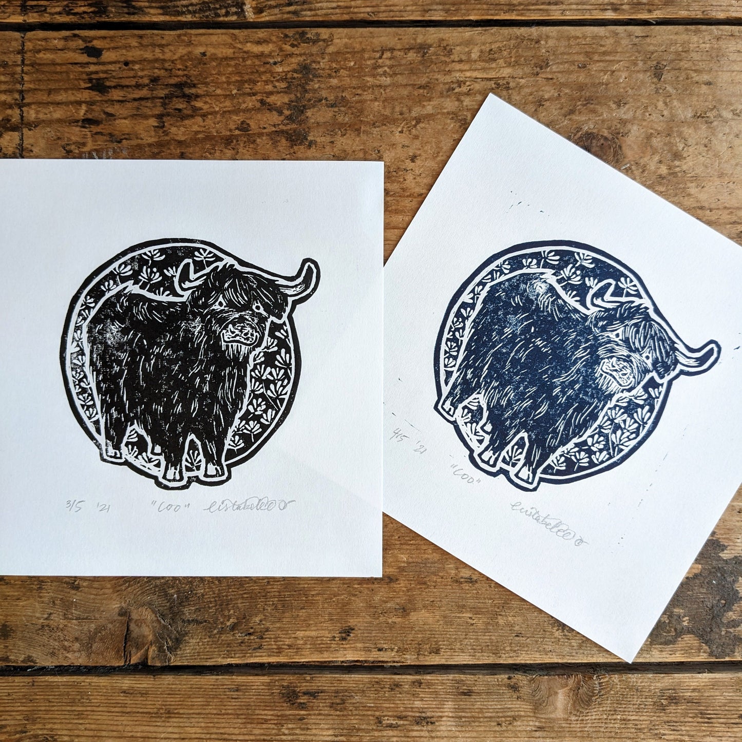 "Coo" Cow Original Handmade Linocut Print