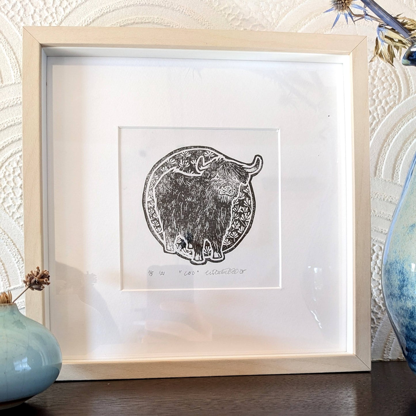 "Coo" Cow Original Handmade Linocut Print