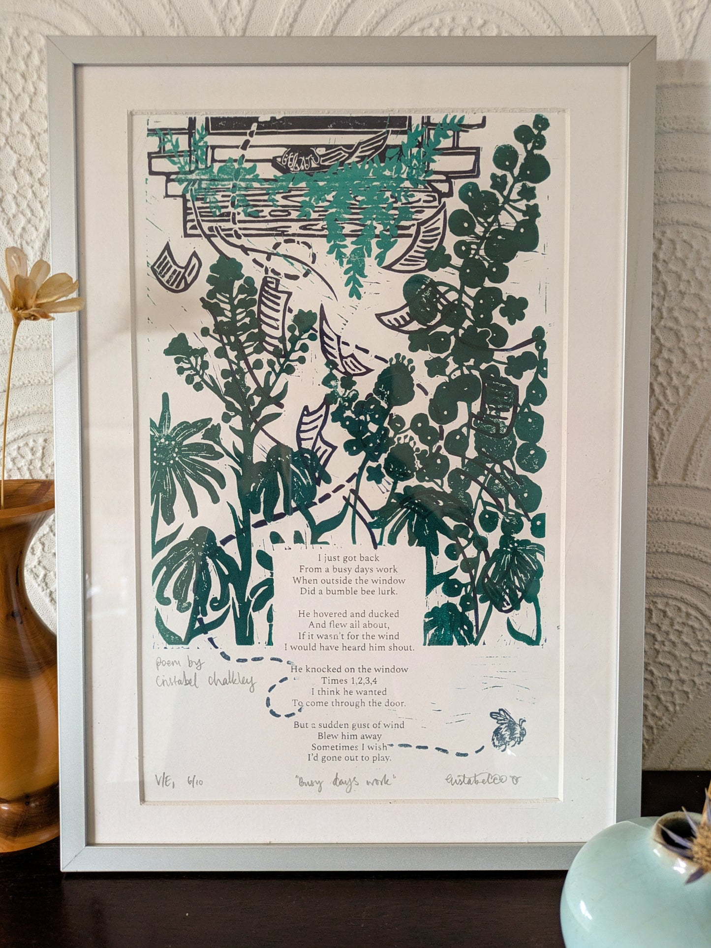 "Busy Days work" Original Handmade Linocut Print