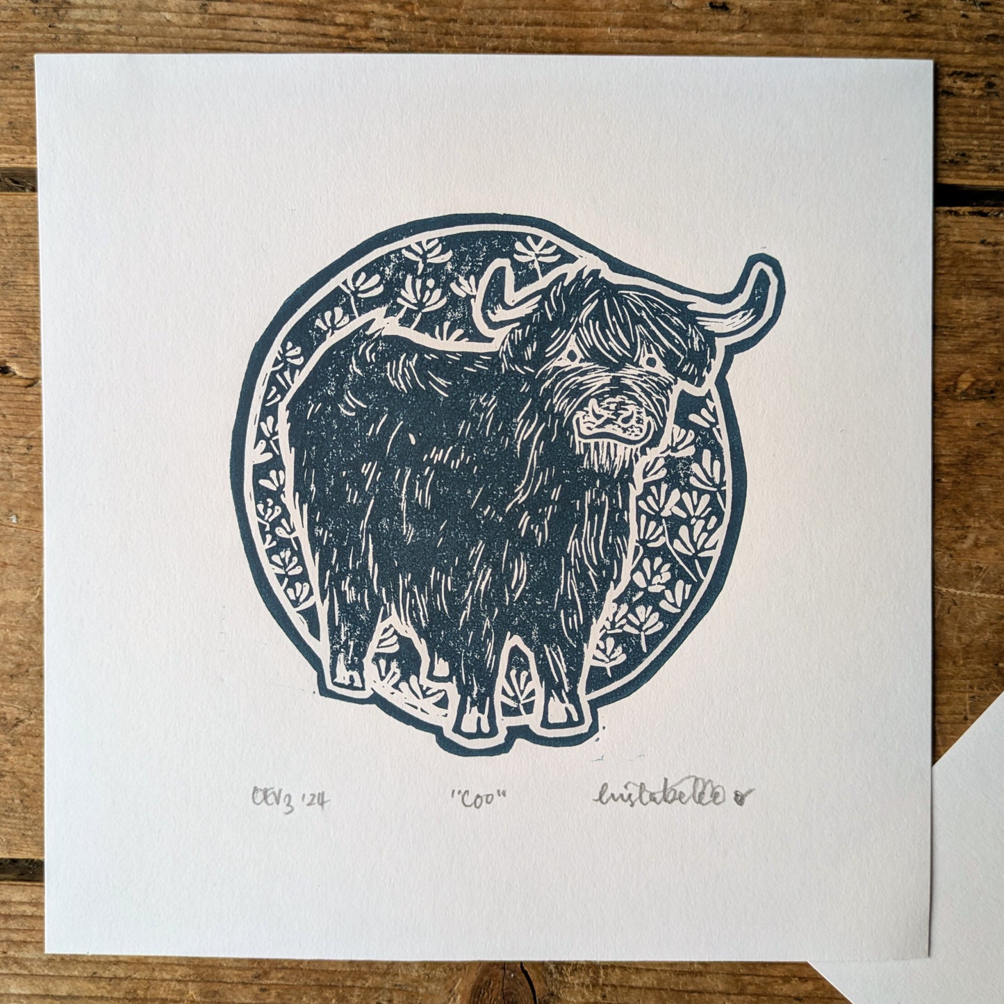 "Coo" Cow Original Handmade Linocut Print
