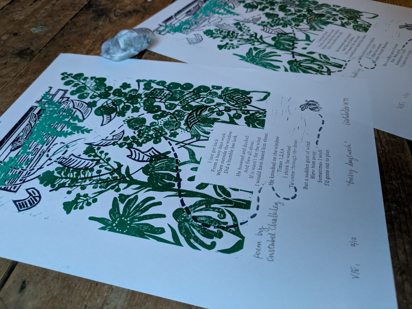"Busy Days work" Original Handmade Linocut Print