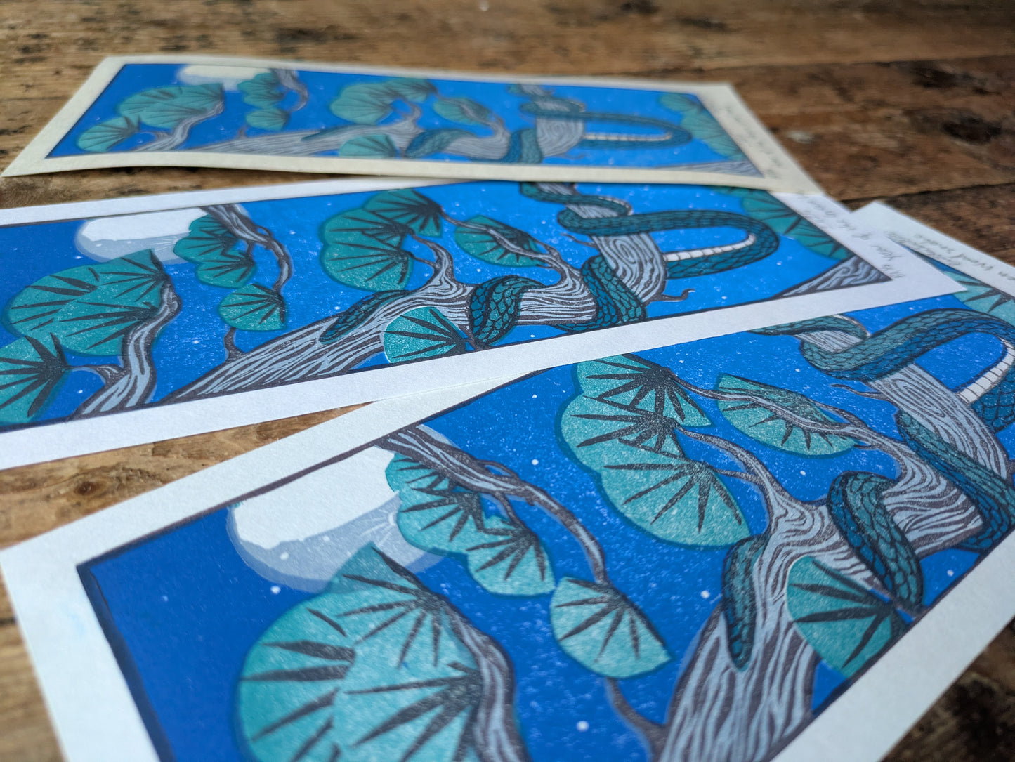 Green Wood Snake Multiblock Lino Print