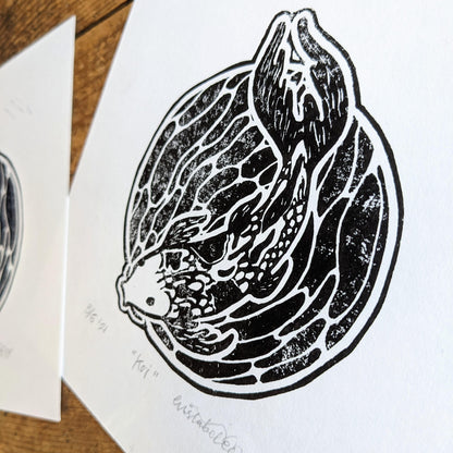 "Koi" Fish Original Handmade Linocut Print