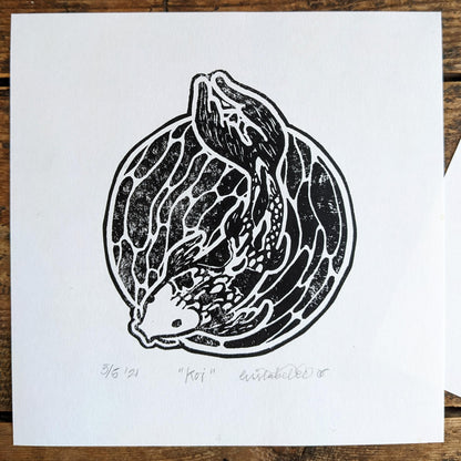 "Koi" Fish Original Handmade Linocut Print