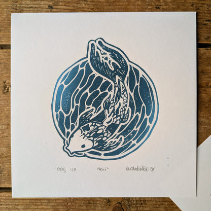 "Koi" Fish Original Handmade Linocut Print