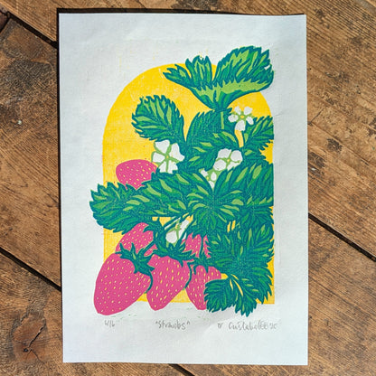 A5 Reduction Relief Print "Strawbs"