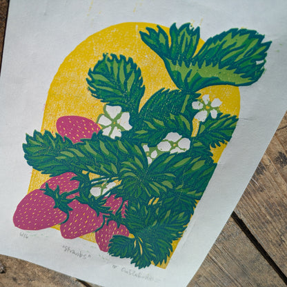 A5 Reduction Relief Print "Strawbs"