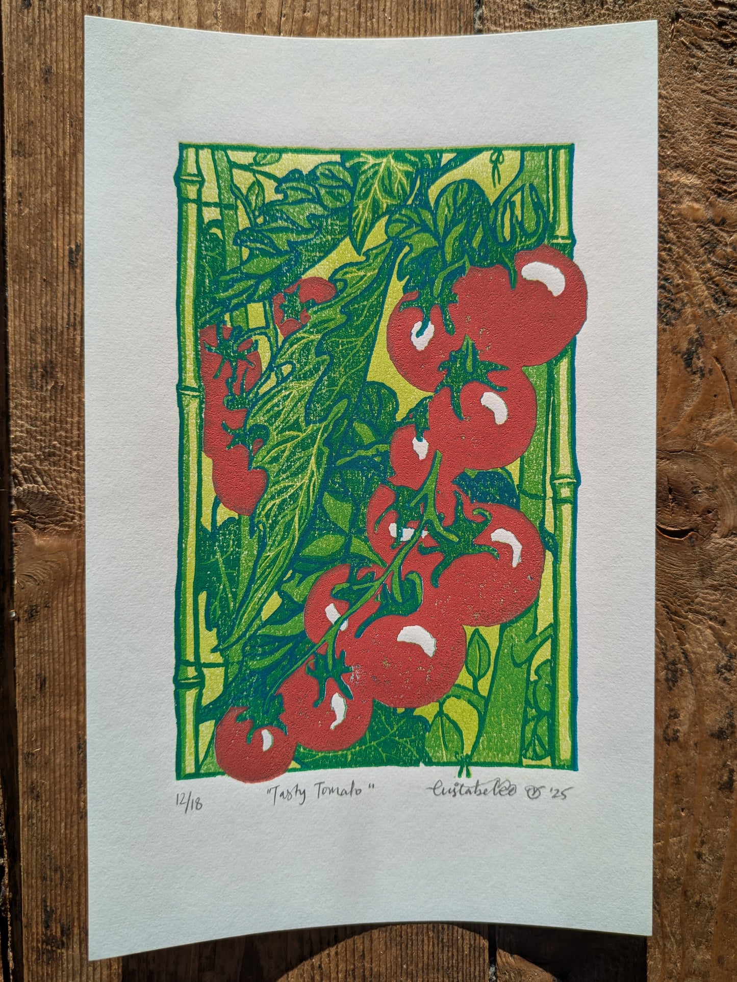 A5 Reduction Relief Print "Tasty Tomatoes"