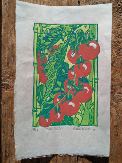A5 Reduction Relief Print "Tasty Tomatoes"