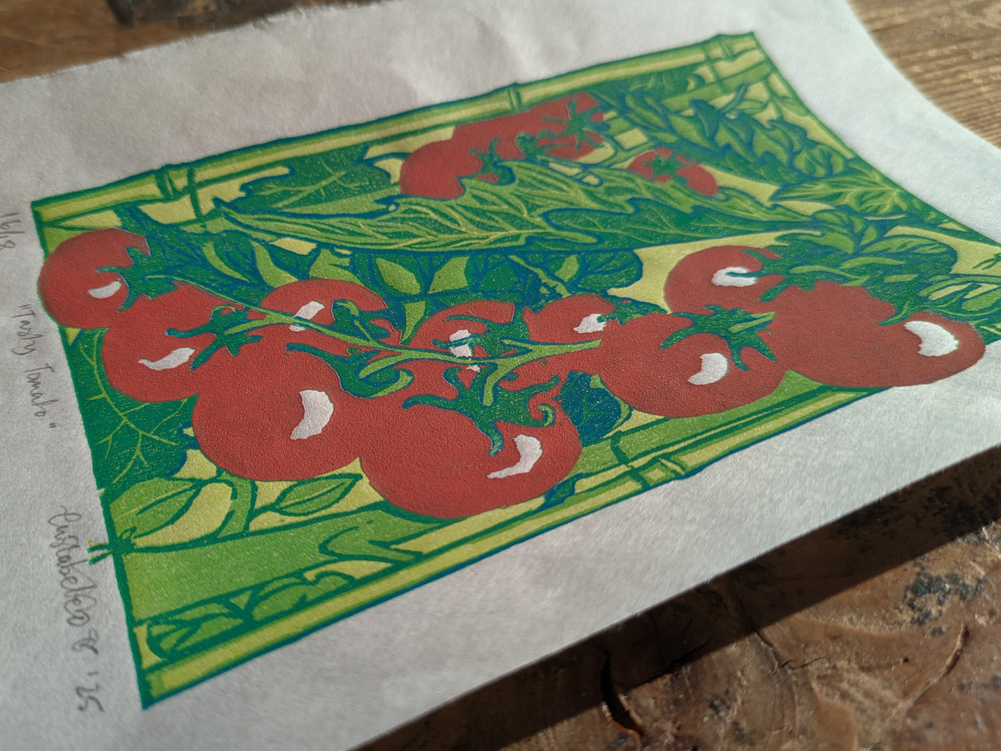 A5 Reduction Relief Print "Tasty Tomatoes"