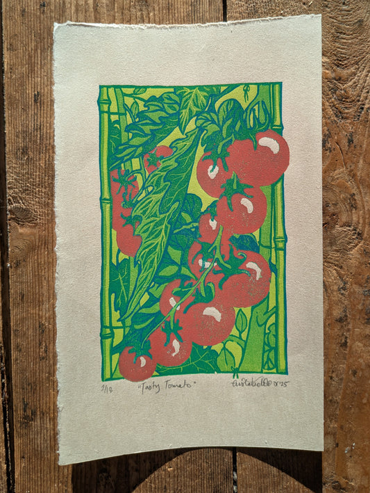 A5 Reduction Relief Print "Tasty Tomatoes"