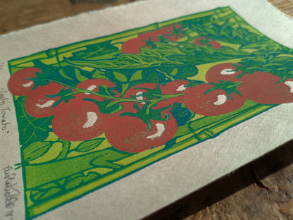 A5 Reduction Relief Print "Tasty Tomatoes"